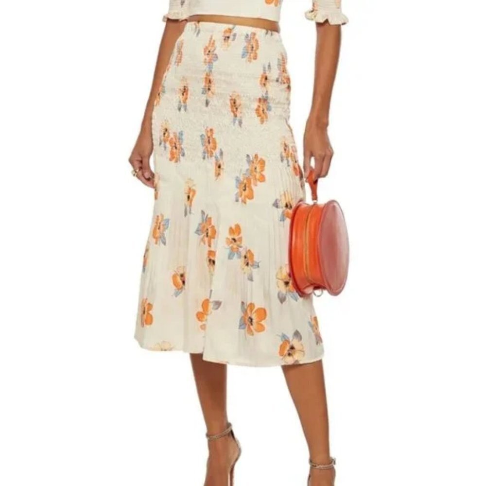 Nicholas Smocked Floral Midi Skirt Size Us 6